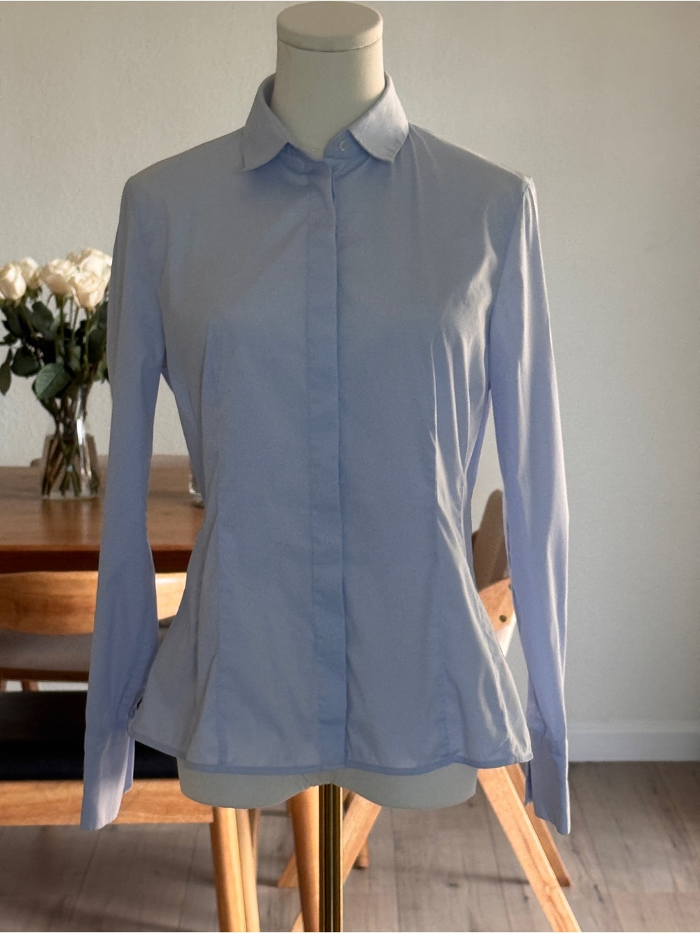 Massimo Dutti Light Blue Tailored Button-Down Shirt